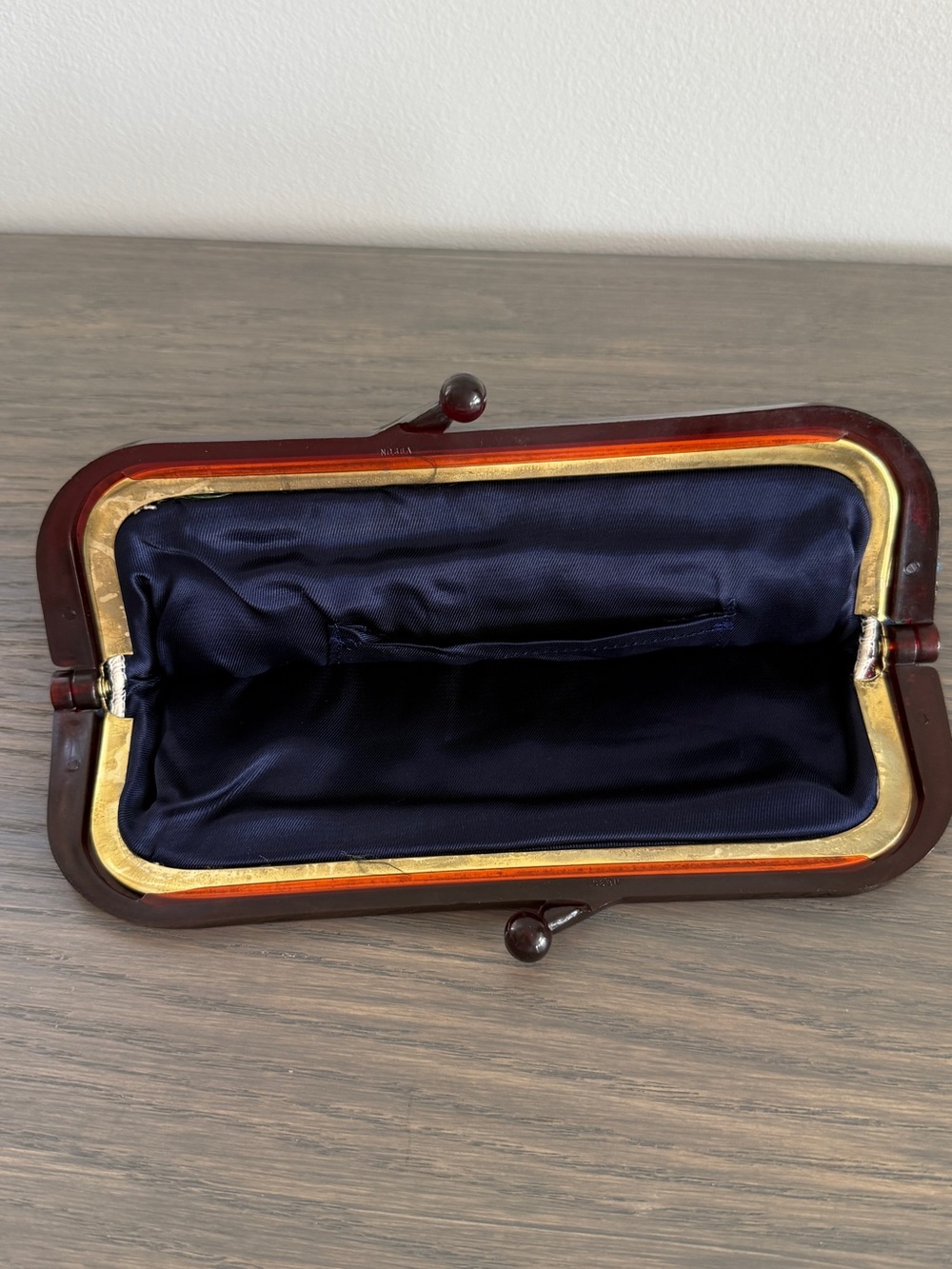 Vintage blue satin silk / satin clutch - Picture 12 of 15